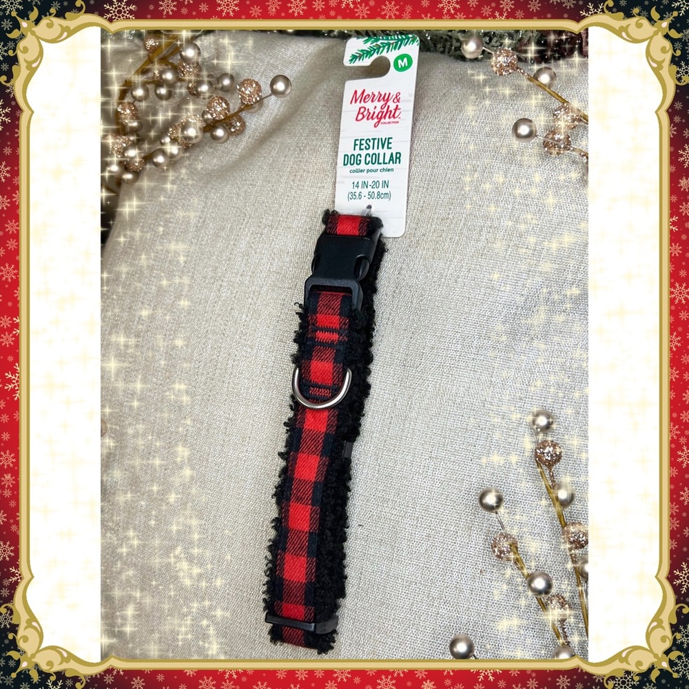 M Petsmart Red Buffalo Plaid Dog Collar Sherpa Faux Fur Holiday Christmas MEDIUM